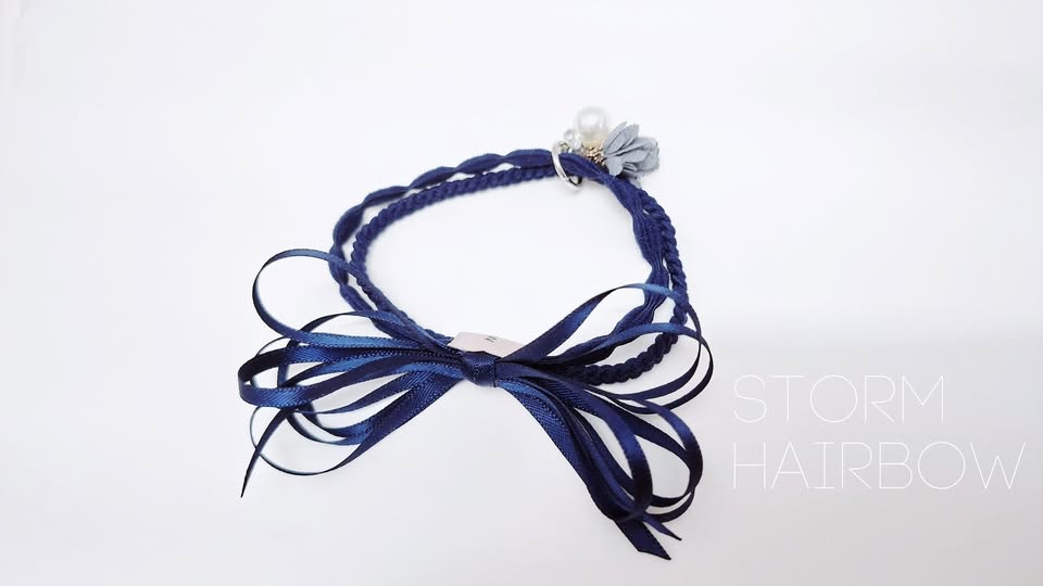 Dây buộc tóc Navy charm hoa & charm ngọc trai