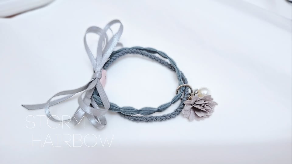 Dây buộc tóc ghi đá mix charm hoa & hạt ngọc trai
